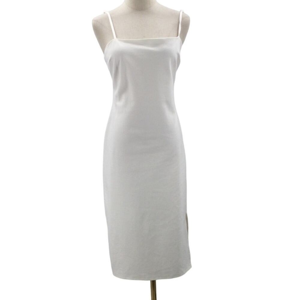 LULU'S XL Paulina White Square Neck Gold Zipper Bodycon Midi Dress - Picture 3 of 9